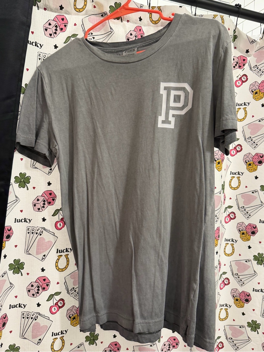 PINK Victoria's Secret Gray Crewneck Tee with White Logo Tag